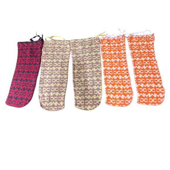 Hand-Knitted Woolen Dust Bags Geometric Patterns - Set Of 5 Lot Sweater Wine - Picture 2 of 6